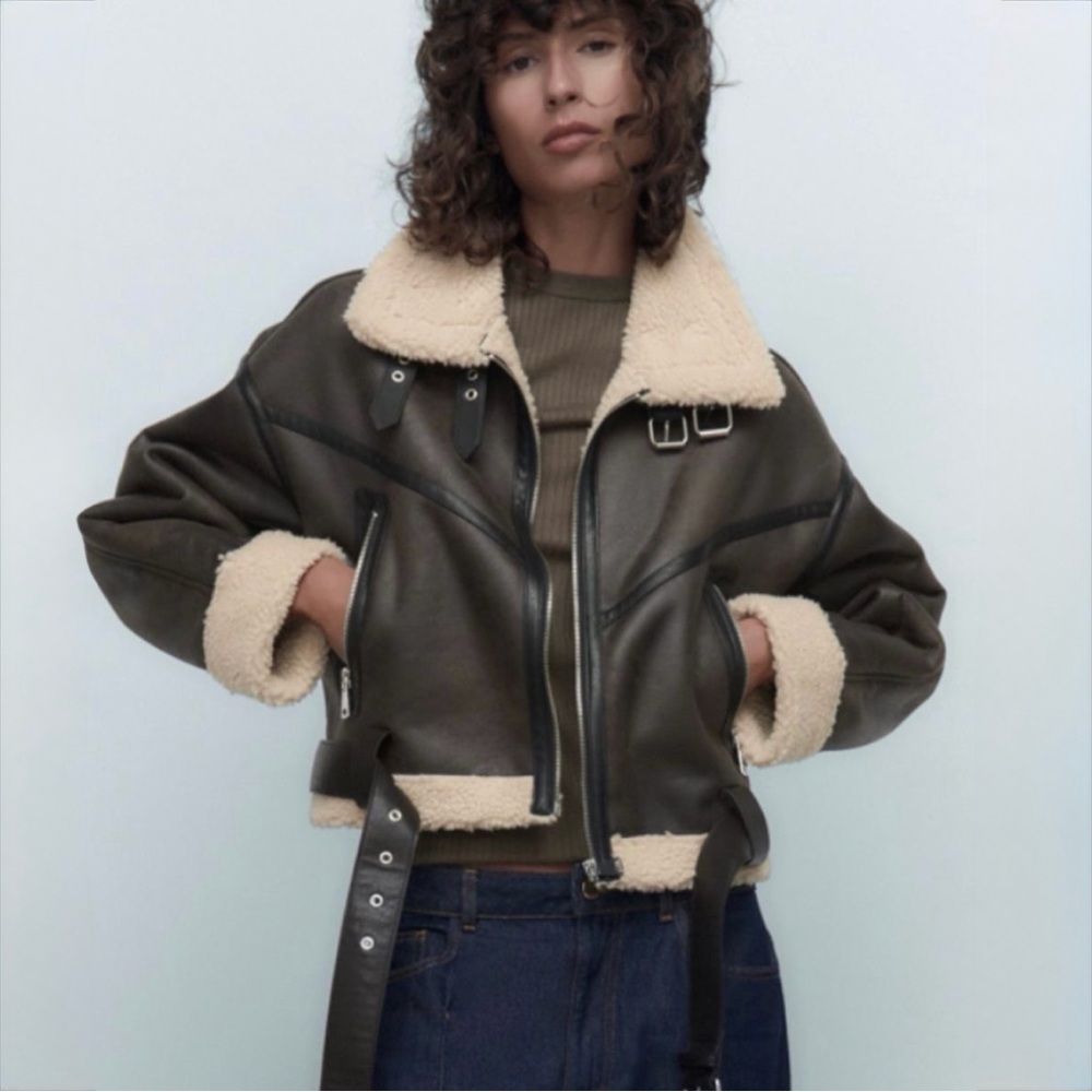 Zara Black and Cream Leather Jacket